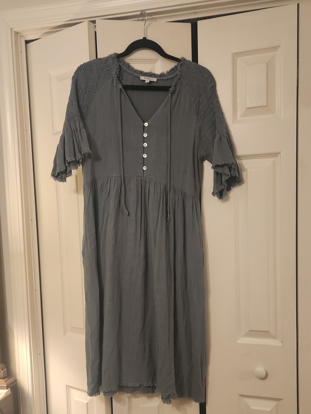 Blue-green Midi Dress with Button Front